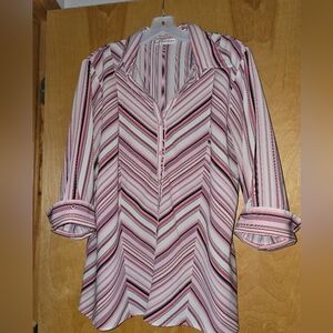 dressbarn Chevron Button Down Shirt - Pink and White